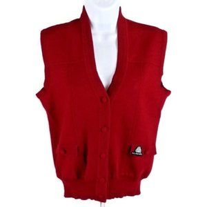 Charming Red 100% Washable Wool Button Front Sleeveless Vest Womens Medium